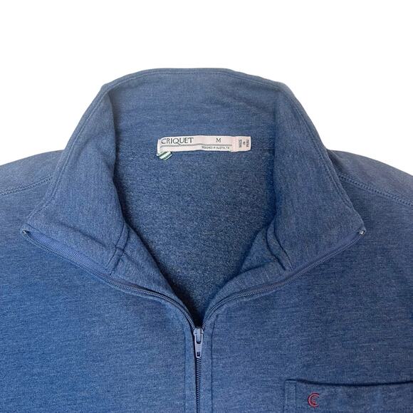 Criquet Cotton Blend 1/4 Zip Pullover Blue Embroidered Logo Pocket Men's Medium - Picture 4 of 8